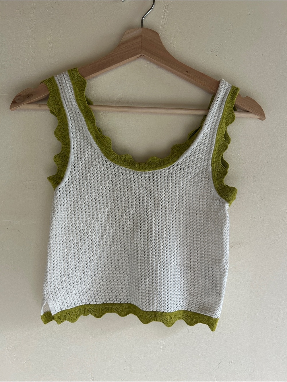 Maeve White Knit Tank with Olive Green Trim - Women Tops